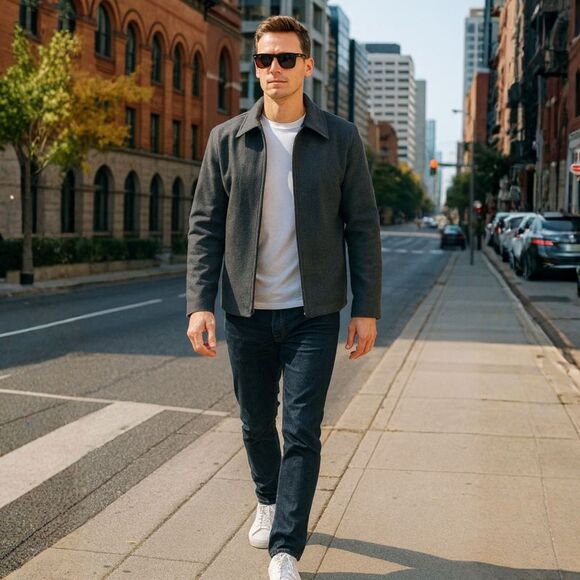 Alpine Swiss Grant Mens 28" Open Bottom Jacket Wool Blend JD Bomber Coat Zipered - Picture 6 of 11